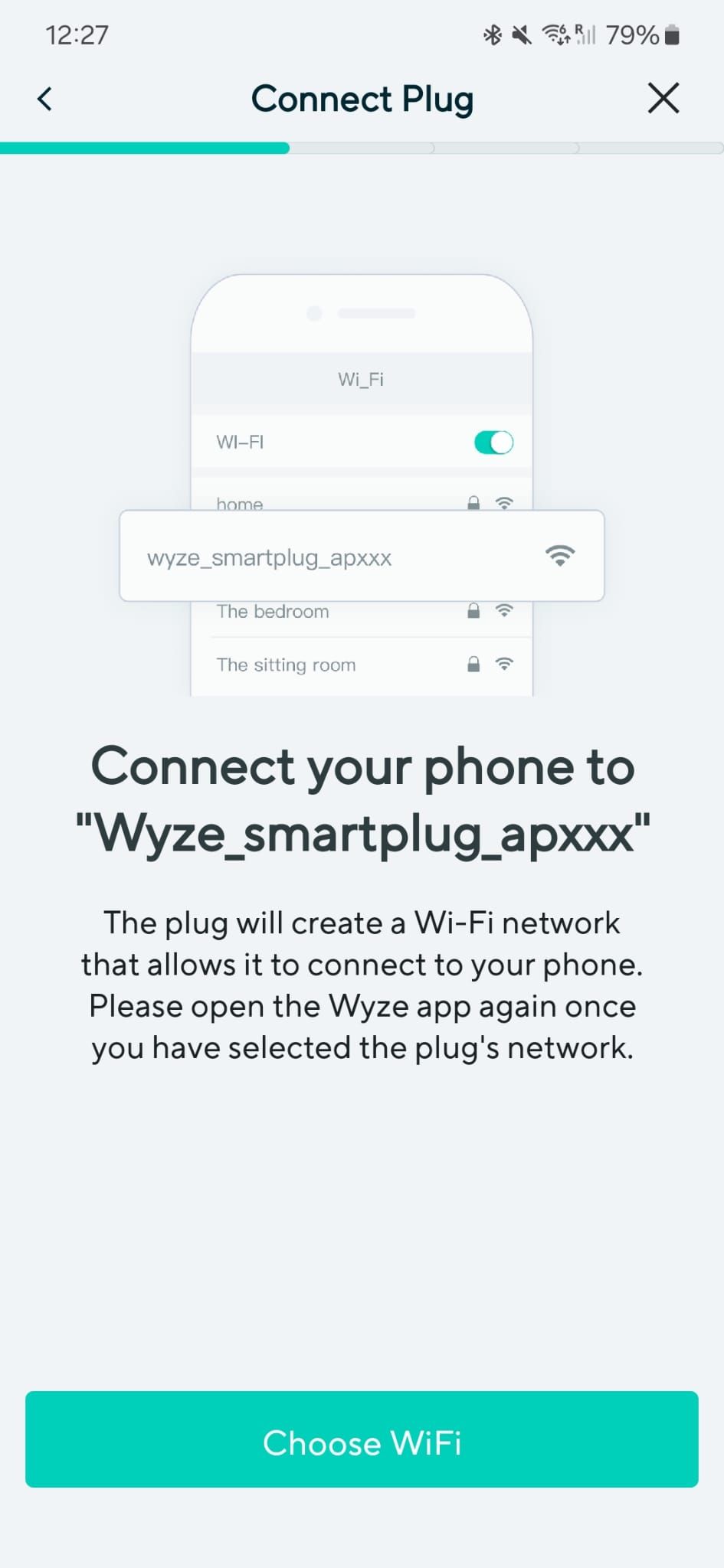 لقطة شاشة لتطبيق Wyze توضح العملية المحددة لـ Wyze Plugs قبل عام 2021